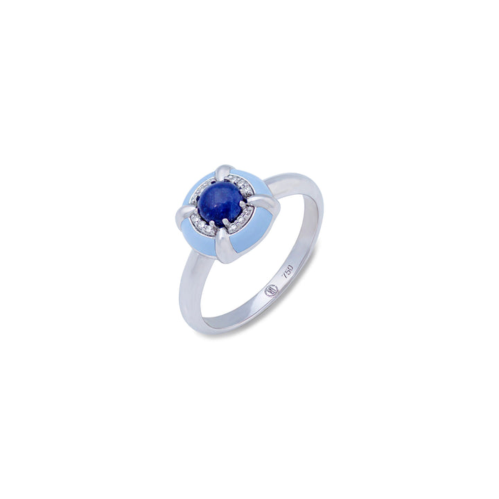 Sweet Cloudy Ring in 18K white gold with VS-G diamonds, Sodalite stone