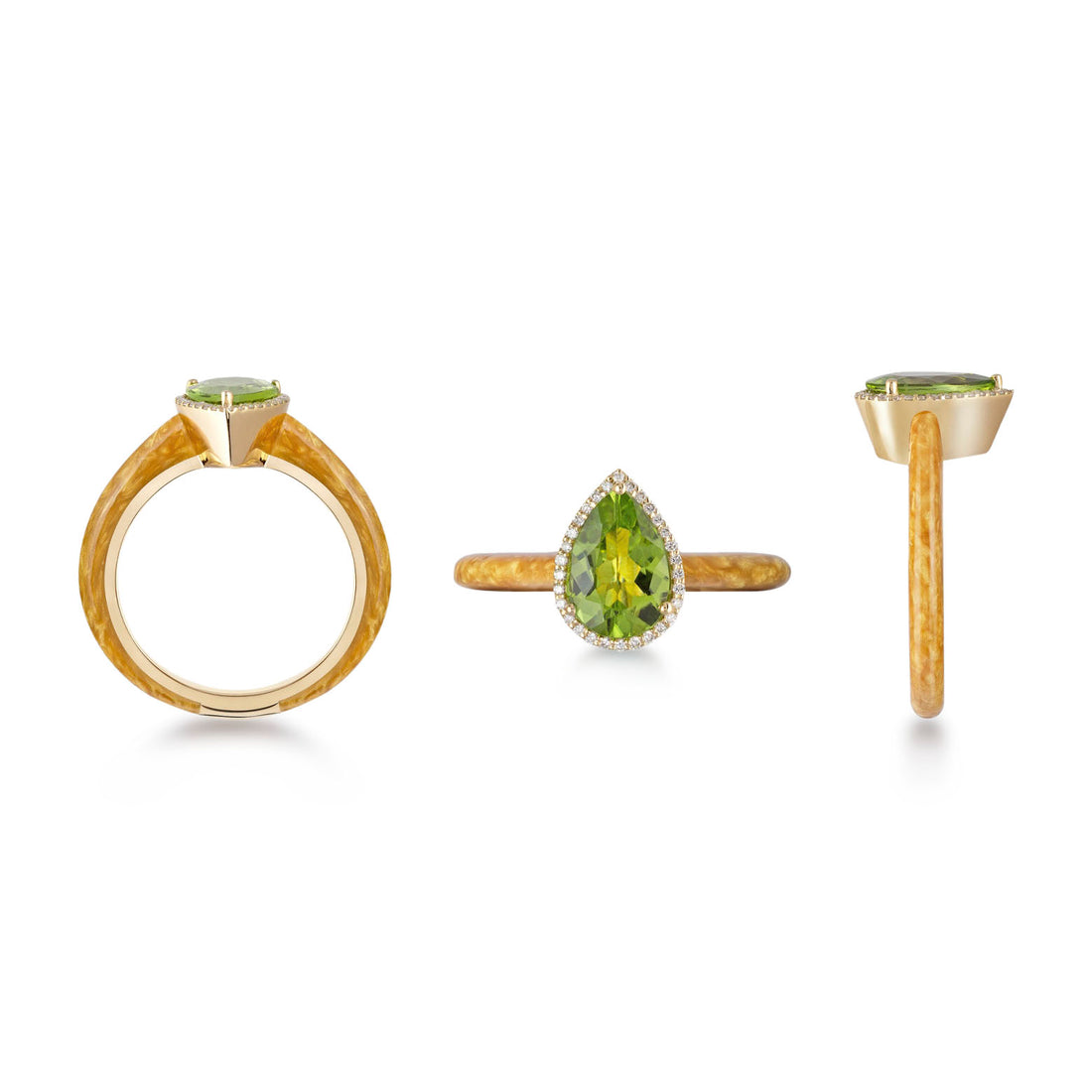 Eye Candy Ring in 18K yellow gold with VS-G diamonds, Peridot stone