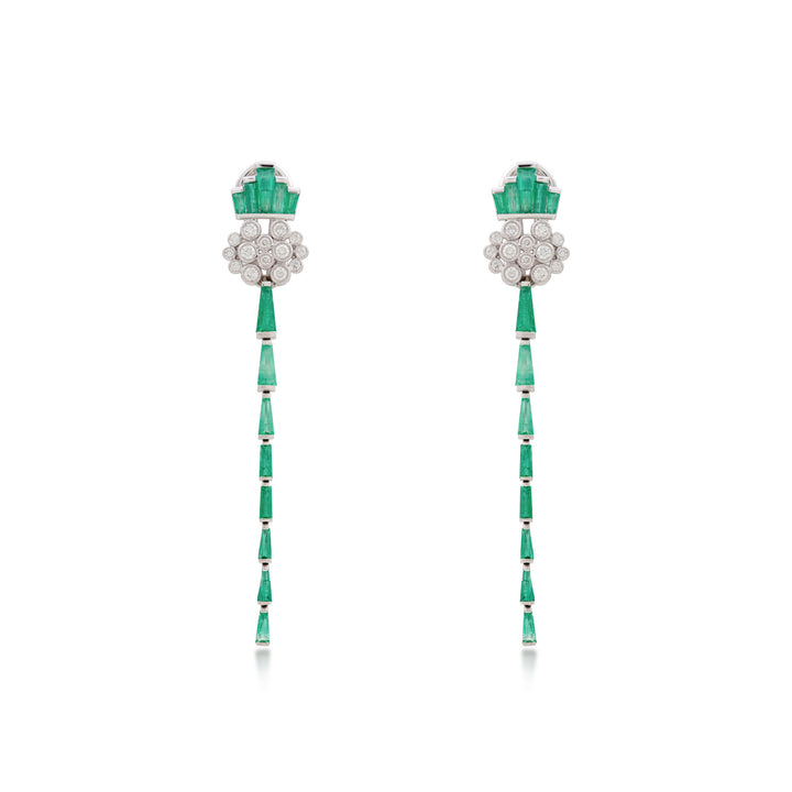 Emerald Earrings in 18K white gold with VS-G diamonds and Emerald stones