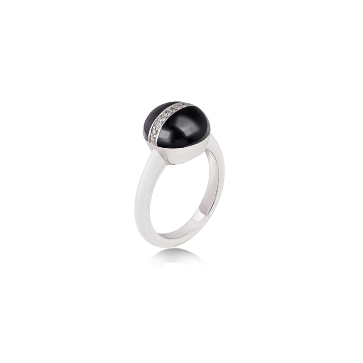 Ring In 18K White Gold With VS-G Diamonds And Black Enamel