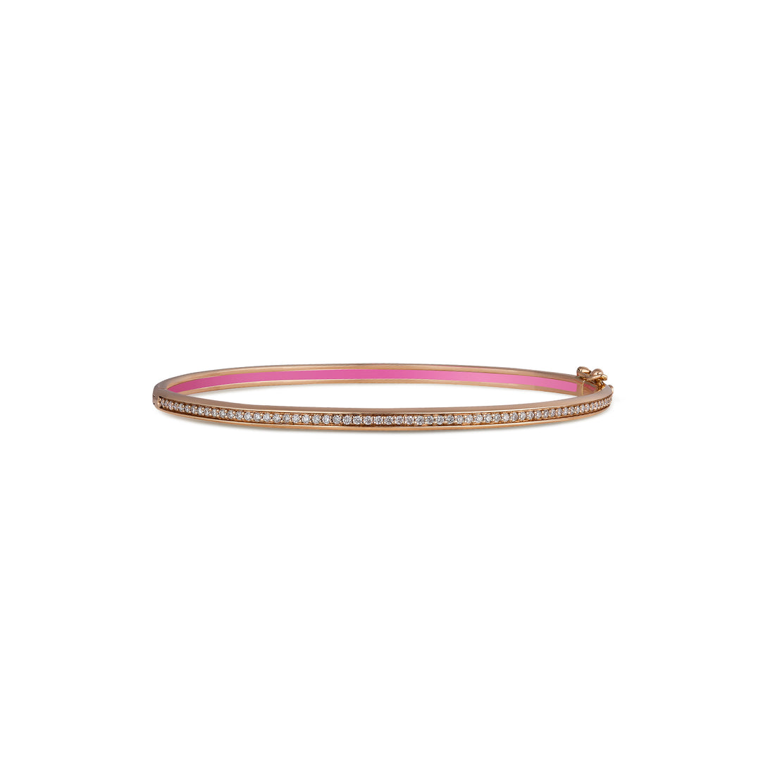 Bangle in 18K yellow gold with VS-G diamonds and pink enamel