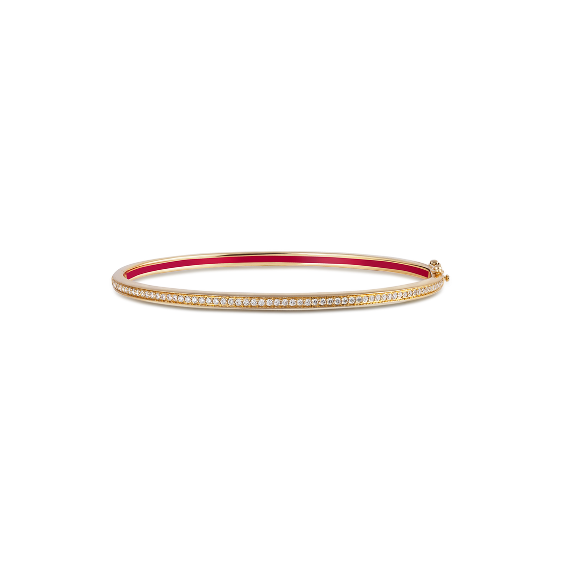 Bangle in 18K Yellow Gold with VS-G Diamond and Red Enamel