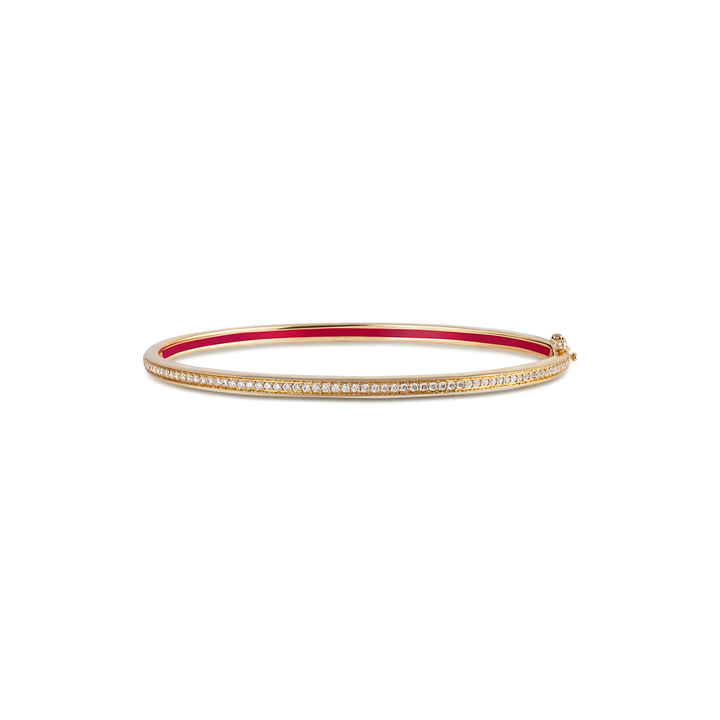 Bangle in 18K Yellow Gold with VS-G Diamond and Red Enamel