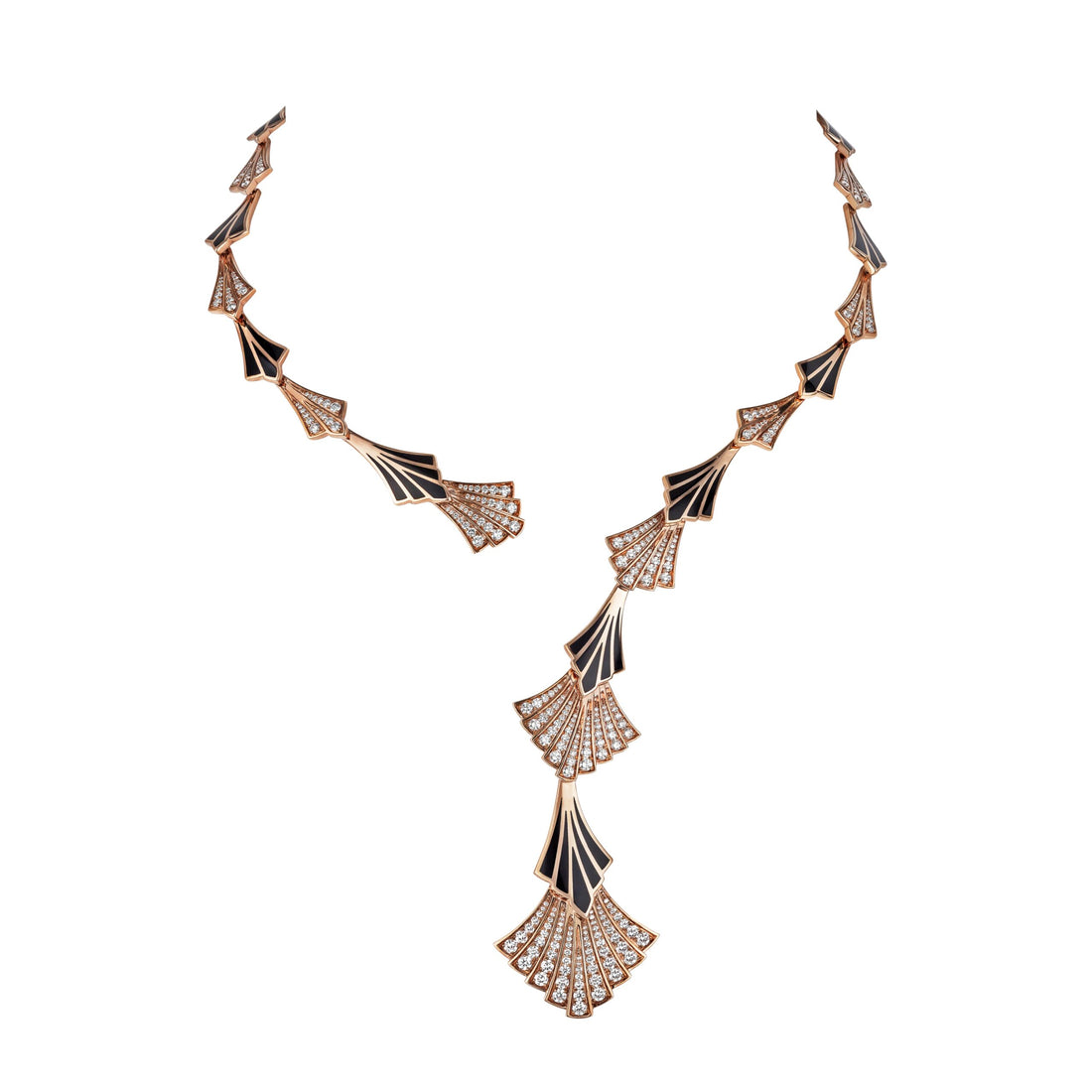 Brigitte Necklace in 18K yellow gold , adorned with VS-G diamonds and black enamel