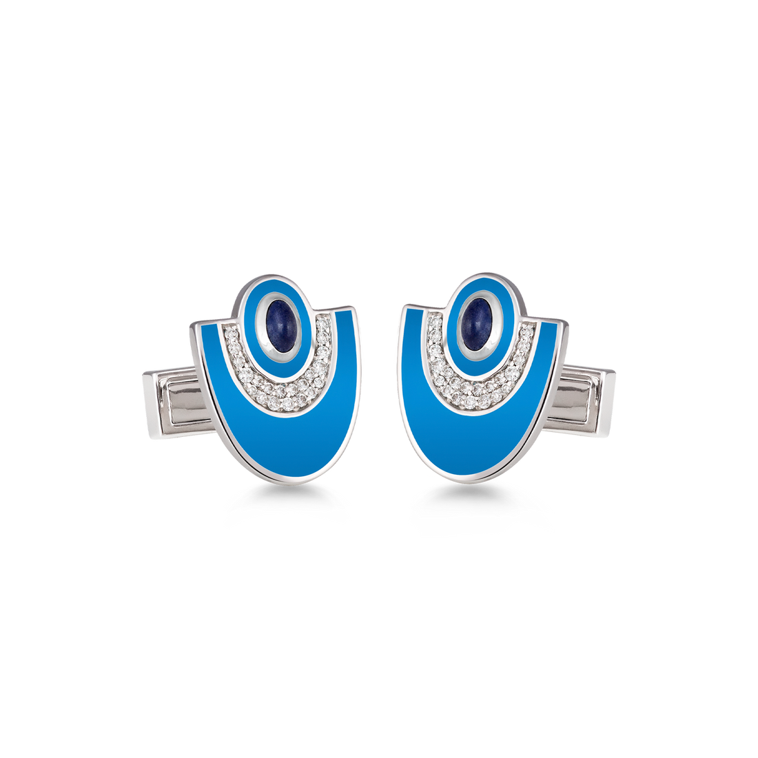 Cufflinks in 18K White Gold with VS-G Diamond and Turquoise Enamel - Josephine