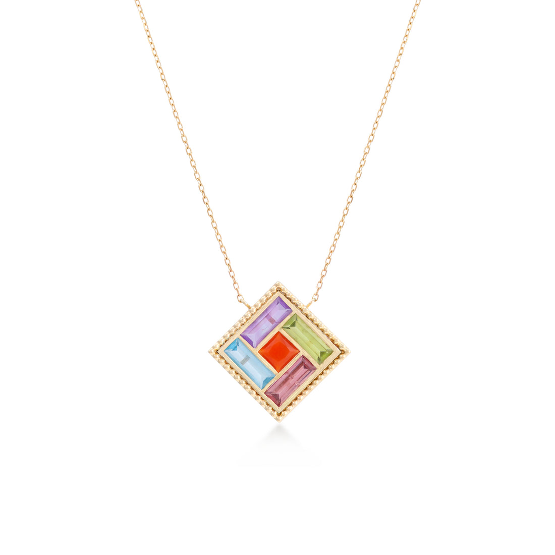 Necklace in 18K yellow gold with Carnelian, Amethyst, blue Topaz and Peridot stone