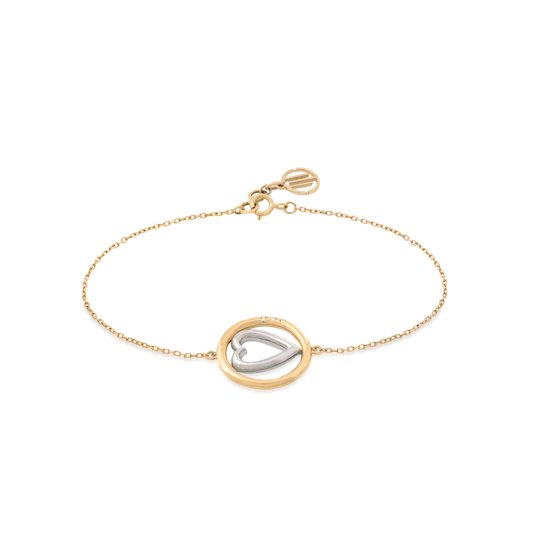 Heart Beating Inspire 18K Yellow Gold Bracelet with White Gold Heart