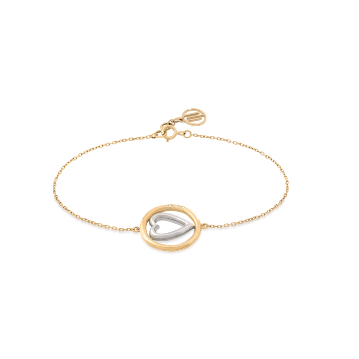 Heart Beating Inspire 18K Yellow Gold Bracelet with White Gold Heart